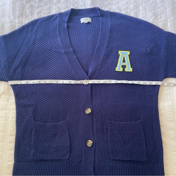 Aerie Oversized Varsity Cardigan in Navy Blue - Picture 15 of 16
